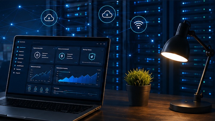 IT-Arbeitsplatz mit Server-Infrastruktur und vernetzter Technik